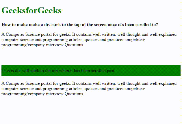 How To Make A Div Stick To The Top Of The Screen ? - Geeksforgeeks