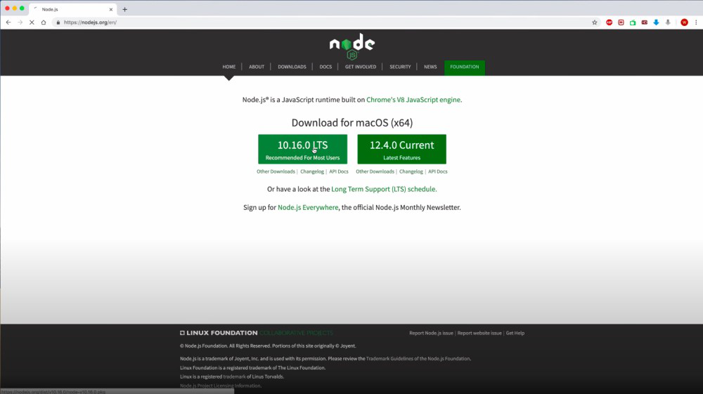 official webside for Node js