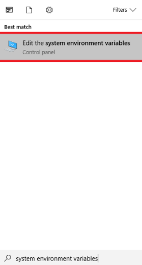 earch for the system environment variable in the search bar 
