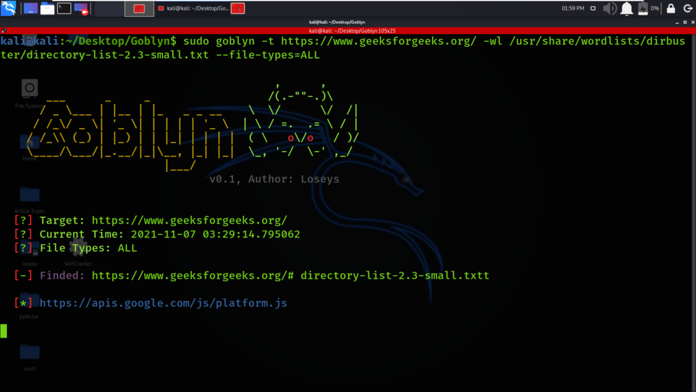 Goblyn - Python tool focused to enumeration and capture of website files metadata.