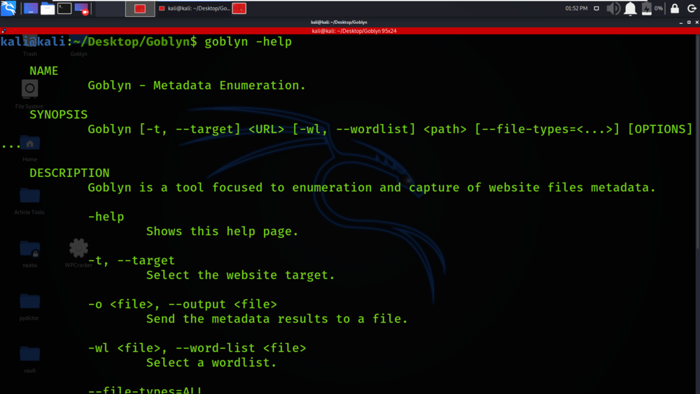 Goblyn - Python tool focused to enumeration and capture of website files metadata.