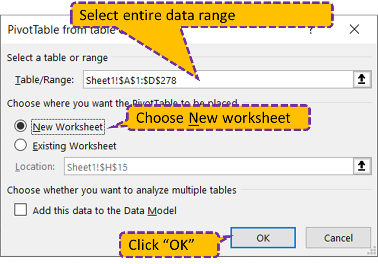 Creating a Pivot Table