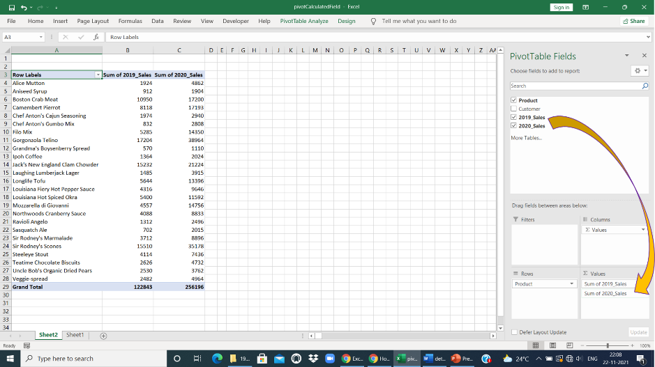 Pivot Table fields