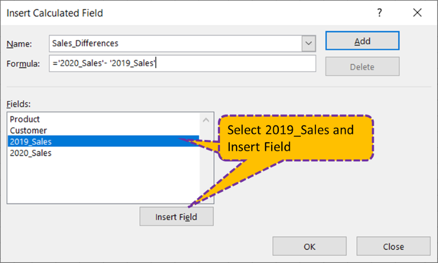 Insert Calculated Field dialogue box