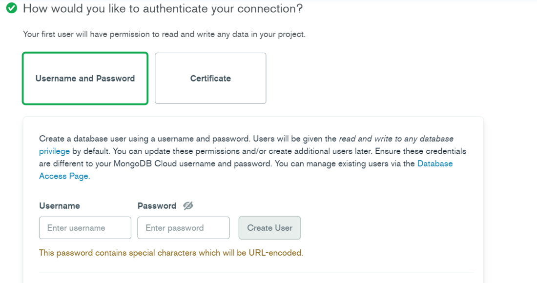 create a username and password