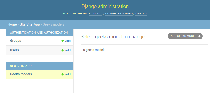 Django admin interface model