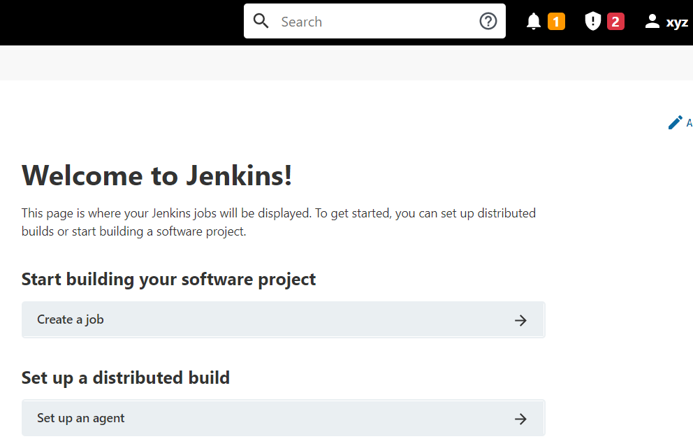 The initial view of Jenkins 