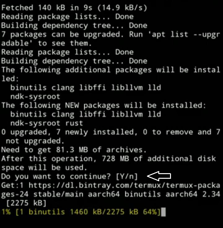 confirm installation of rust on termux