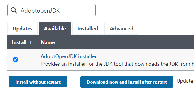 Installing AdoptopenJDK plugin