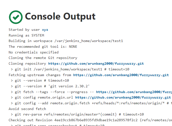 test console output