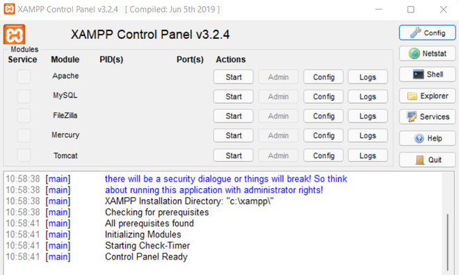 XAMPP Control Panel