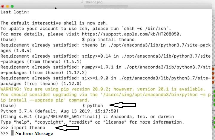  verify the installation of theano using pip on macos