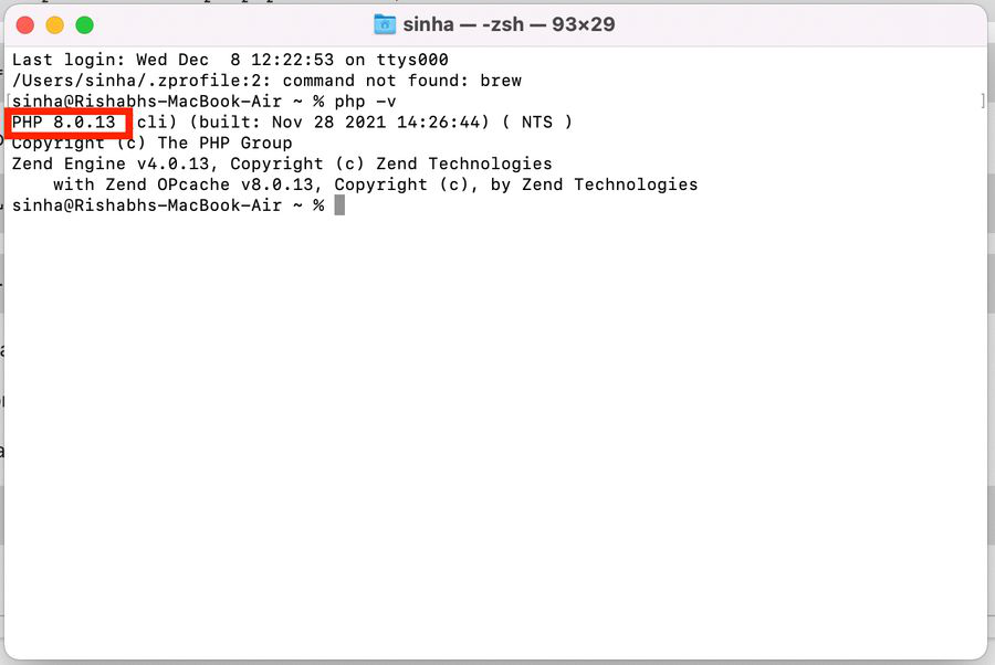 Check the version of PHP installed on your Mac
