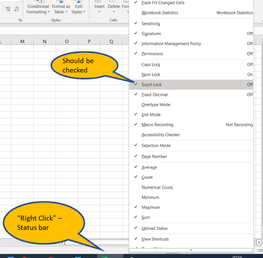 how to turn off scroll lock iin excel