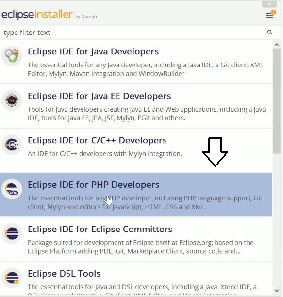 select Eclipse IDE for PHP Developers