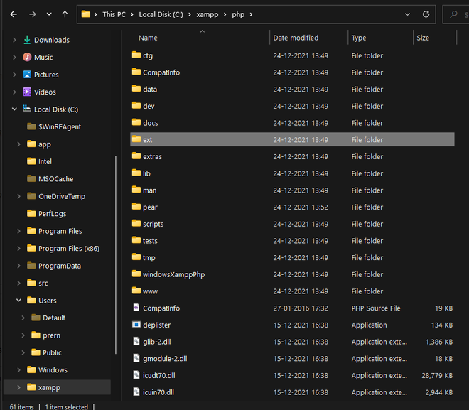 Go-to-ext-folder