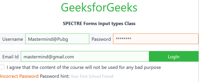Spectrumform Spectre Forms Form validation styles - GeeksforGeeks