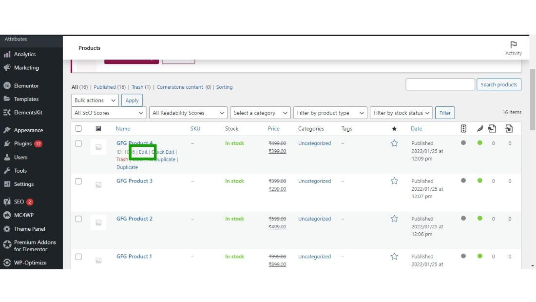 edit product dashboard