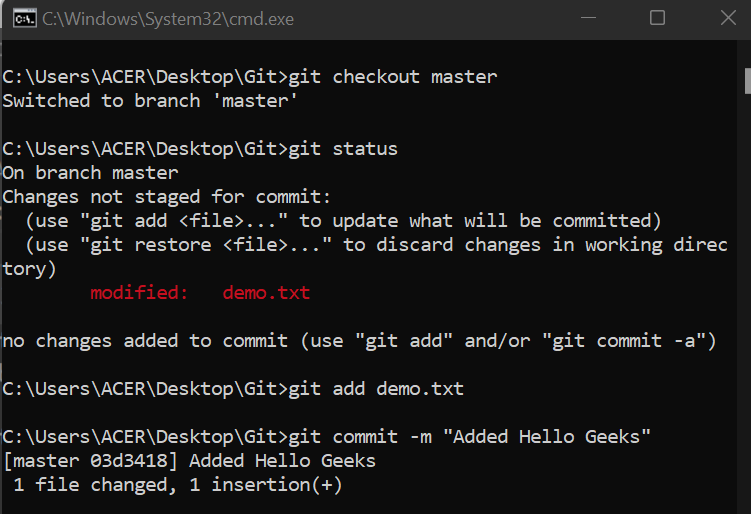 git checkout master 