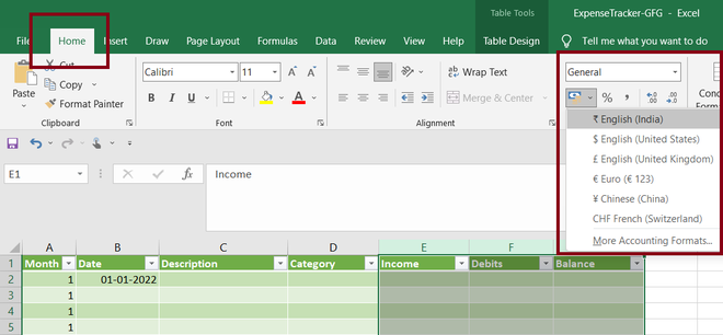 Income-debit-balance-columns