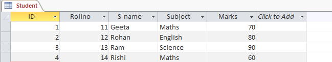 tables-dbms access types