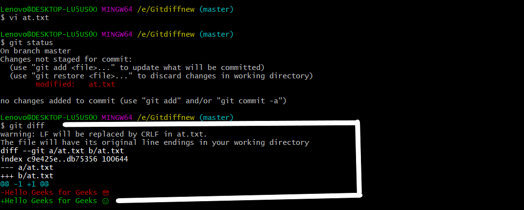 Git diff - GeeksforGeeks