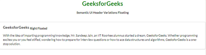 Semantic-UI Header Floating Variations - GeeksforGeeks