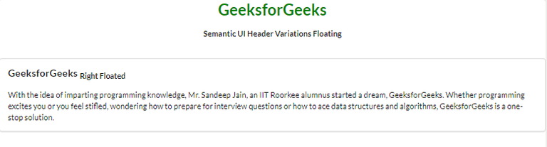 Semantic-UI Header Floating Variations - GeeksforGeeks