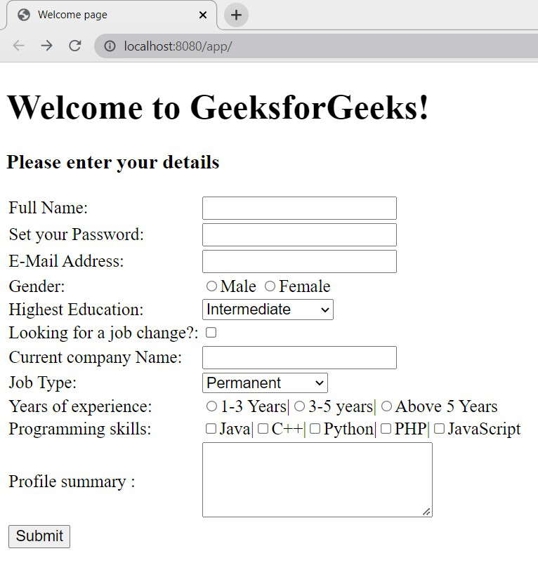 Spring MVC Application Form