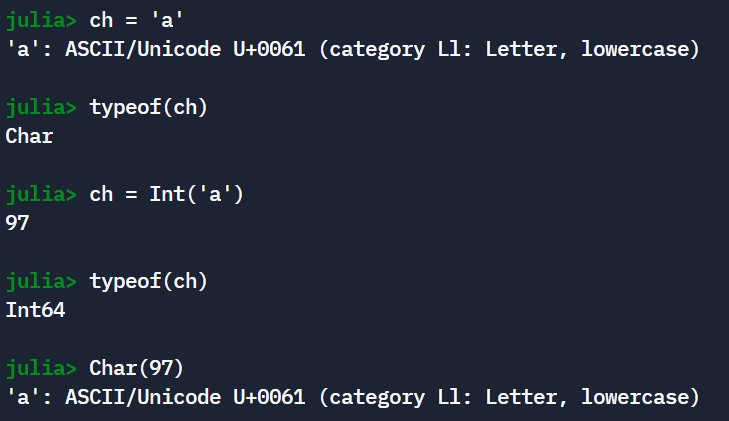 Characters In Julia Geeksforgeeks