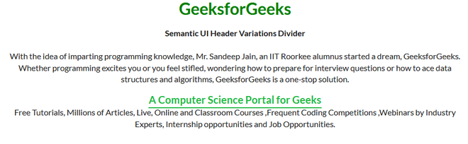 Semantic-UI Header Dividing Variations - GeeksforGeeks