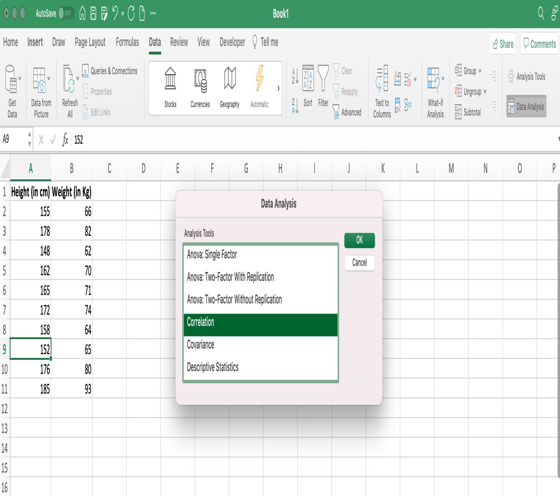 Selecting-correlation-option