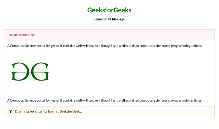 Semantic-UI Message Attached Variation - GeeksforGeeks