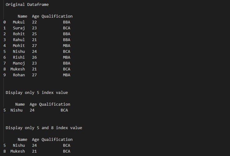 Filter Pandas Dataframe Based On Index - Geeksforgeeks