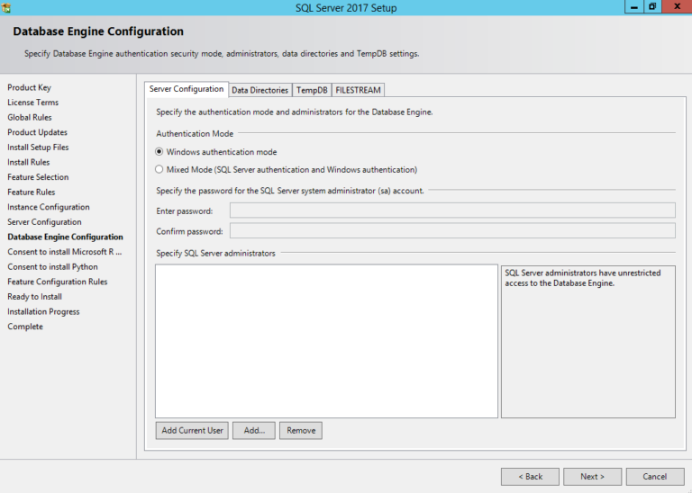 Mssql tempdb. Установка SQL Server 2017. SQL Express FILESTREAM.