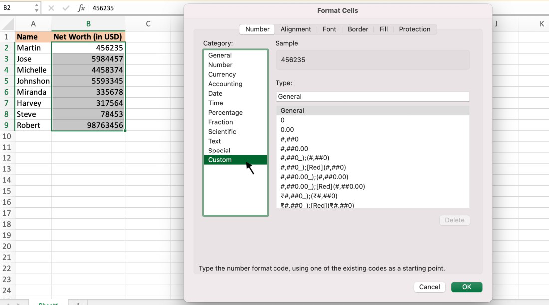 comment mettre les chiffres en million sur excel