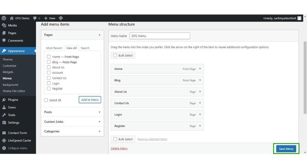 How to set-up Menus in WordPress ? - GeeksforGeeks