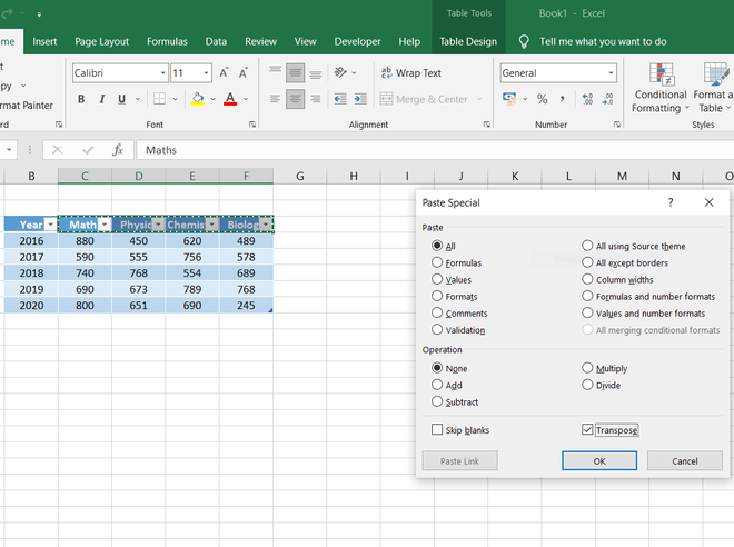 Transposing-data