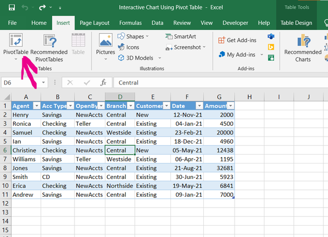 Selecting-pivot-table