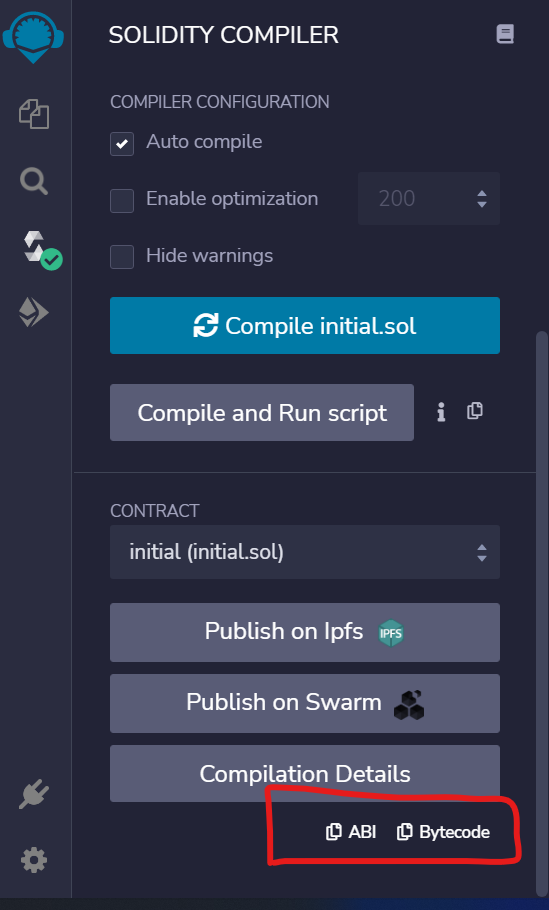 ABI and Bytecode option