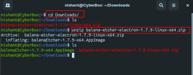 Extraction of AppImage using CLI.