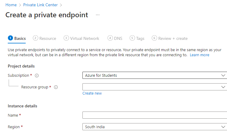 Creating a private endpoint.