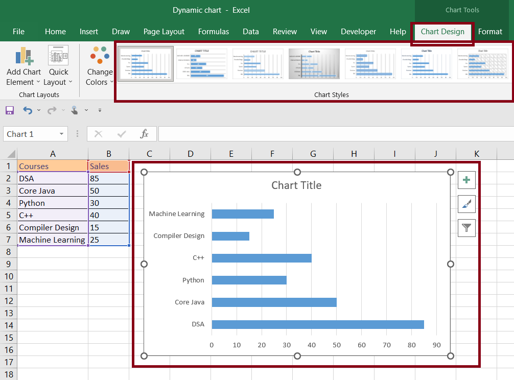 How to change the 2025 chart style in excel 2016