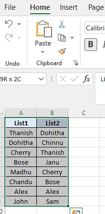 compare two columns in excel for non matches