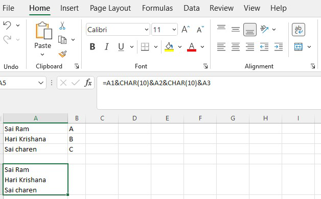 excel alt enter