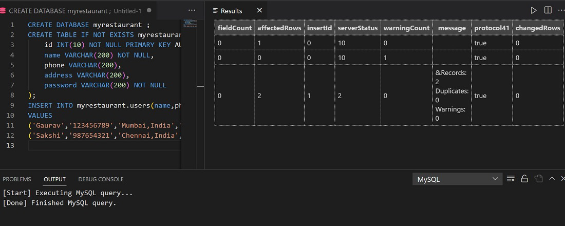 mysql code