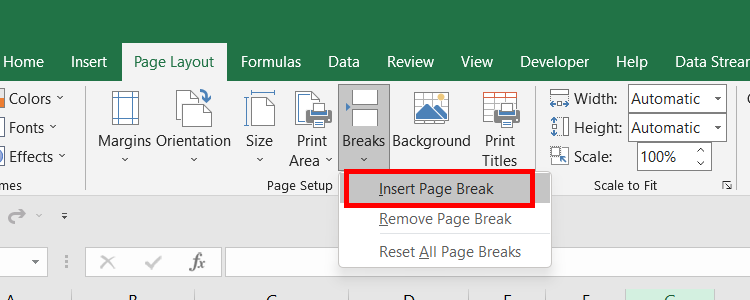 Selecting-insert-page-break