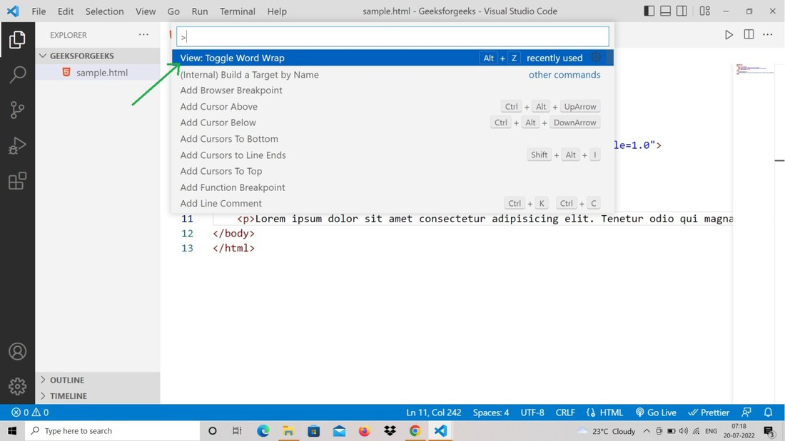 How to enable/disable Word Wrap in Visual Studio Code? - GeeksforGeeks