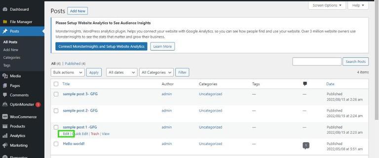 How to Make Sticky Posts in WordPress ? - GeeksforGeeks