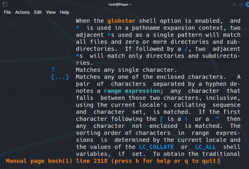 The manual where that keyword is located, comes to the terminal screen.